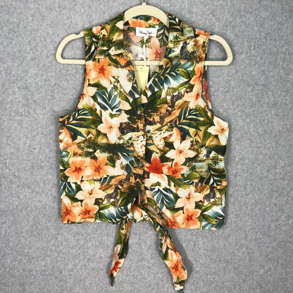 Panama‎ Jack Shirt Womens Small Green Peach Button Tie HawaiianTropical Resort